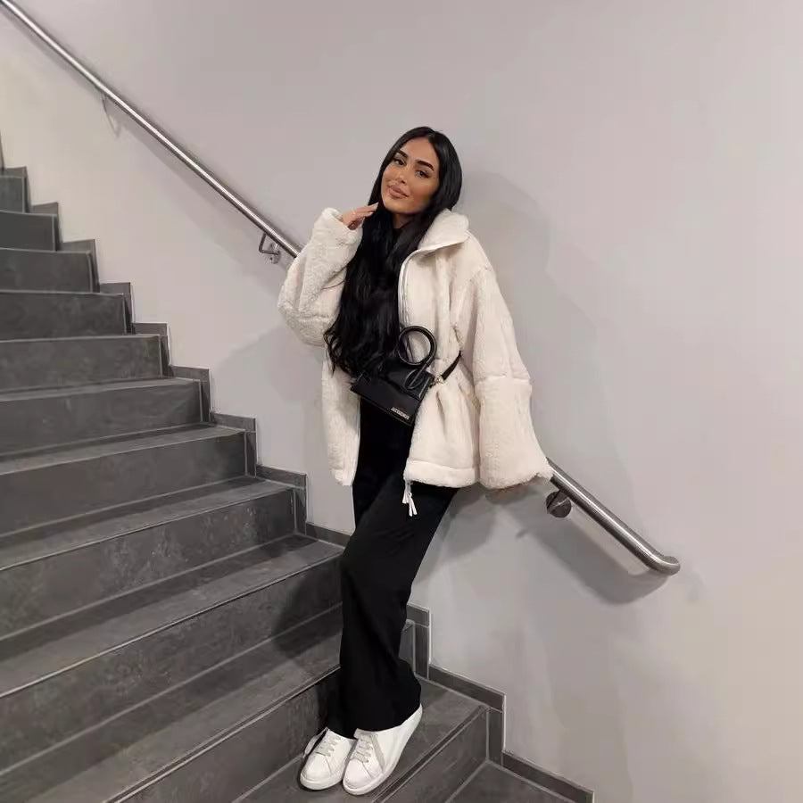 Damen kuschelige Fleece-Jacke mit hohem Kragen Heidi-Mode