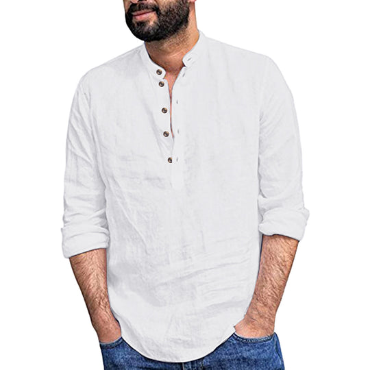 Herren Langarm-Henley-Shirt aus hochwertigem Leinen mit stilvollem Knopfdesign Heidi-Mode