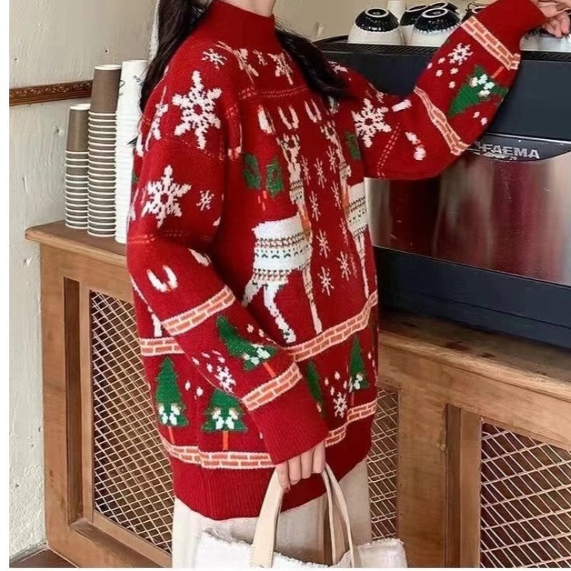 Damen festlicher Winterpullover mit Weihnachtsmotiven Heidi-Mode
