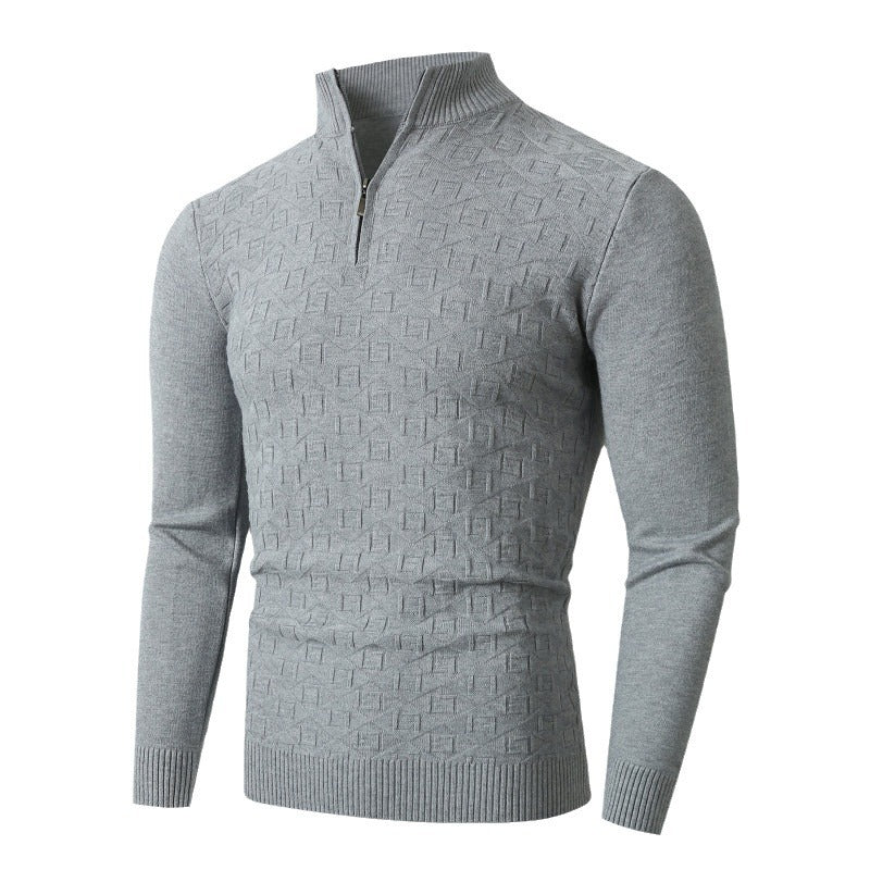 Herren Strickpullover mit modernem Zopfmuster und Halbreißverschluss Heidi-Mode