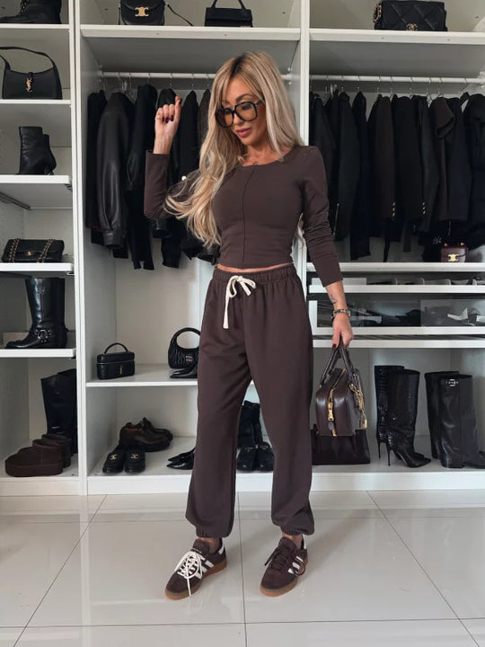 Damen Lounge-Set mit bequemem Langarmoberteil und Relax-Hosen Heidi-Mode