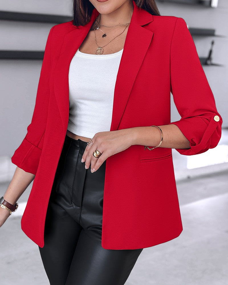 Damen klassischer Blazer mit modischen Ärmeln und seitlichen Taschen Heidi-Mode