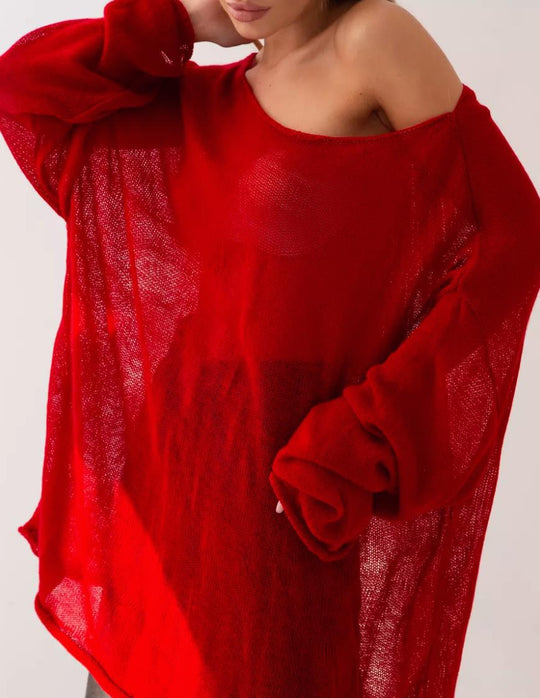 Damen luftiger Oversize-Strickpullover mit weitem Schnitt und transparentem Gewebe Heidi-Mode