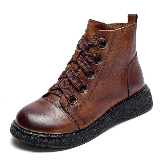 Damen Hochwertige Schnürstiefel mit robustem Sohlenprofil und modischem Leder Heidi-Mode