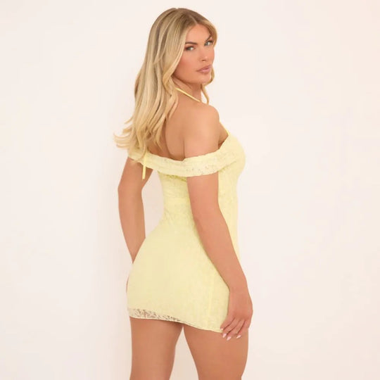 Damen Dessous Kleid aus zartem Spitzenmaterial mit schulterfreiem Design Heidi-Mode