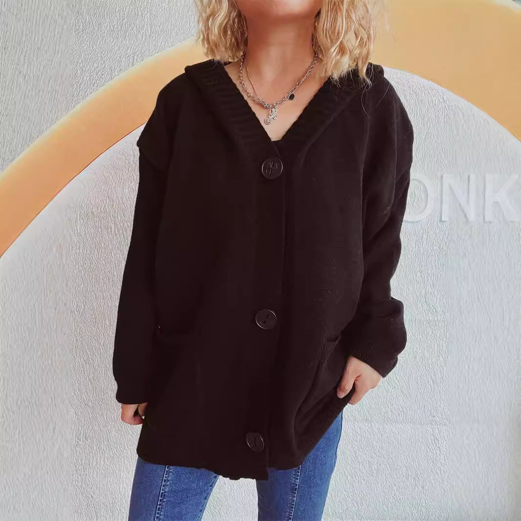 Damen bequeme Strickjacke mit Kapuze und praktischen Taschen Heidi-Mode