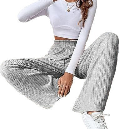 Damen weit geschnittene Ripp-Hose mit elastischem Bund Heidi-Mode