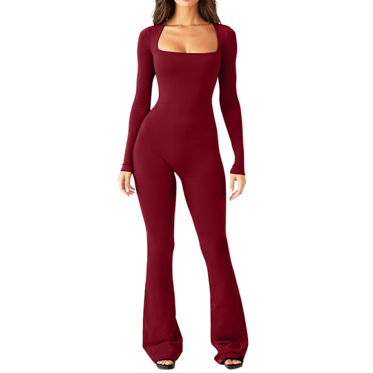 Damen Figürlicher Jumpsuit mit langen Ärmeln und weitem Bein Heidi-Mode