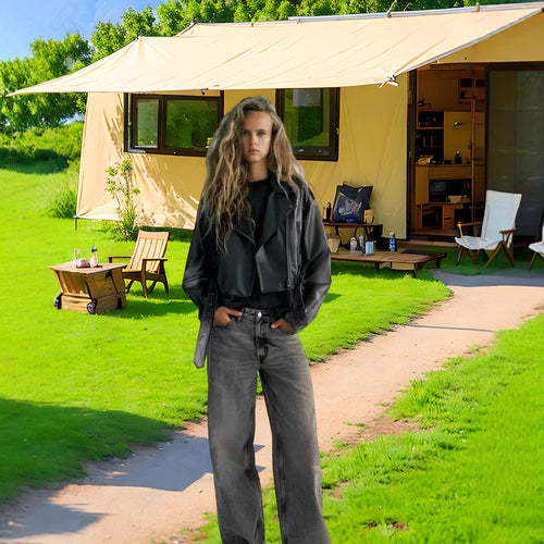 Damen trendige Vinyljacke mit asymmetrischem Schnitt und modernen Details Heidi-Mode