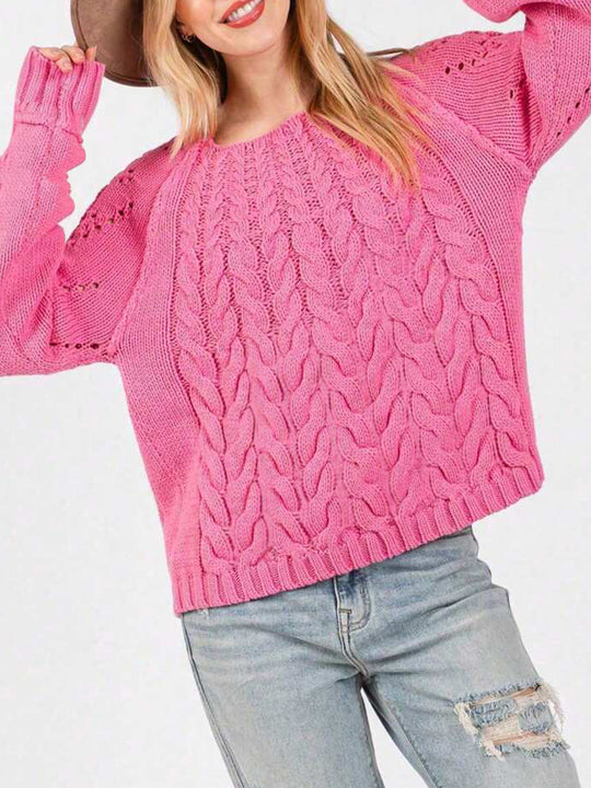 Damen Grobstrickpullover mit voluminösen Ärmeln und feinem Lochmuster Heidi-Mode