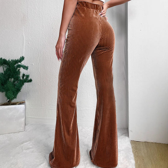 Damen weite Cord-Palazzo-Hose mit elastischem Bund und angenehmer Textur Heidi-Mode