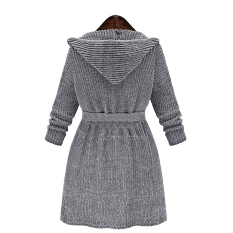 Damen Strickmantel mit Kapuze und praktischen Taschen Heidi-Mode