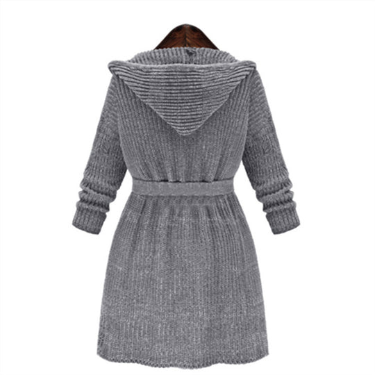 Damen Strickmantel mit Kapuze und praktischen Taschen Heidi-Mode