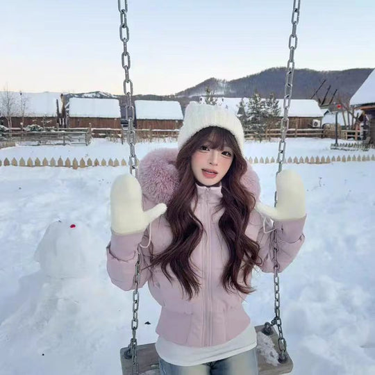 Warm Leicht Gesteppt Abnehmbare Kapuze Winterjacke Damen | Heidi-Mode