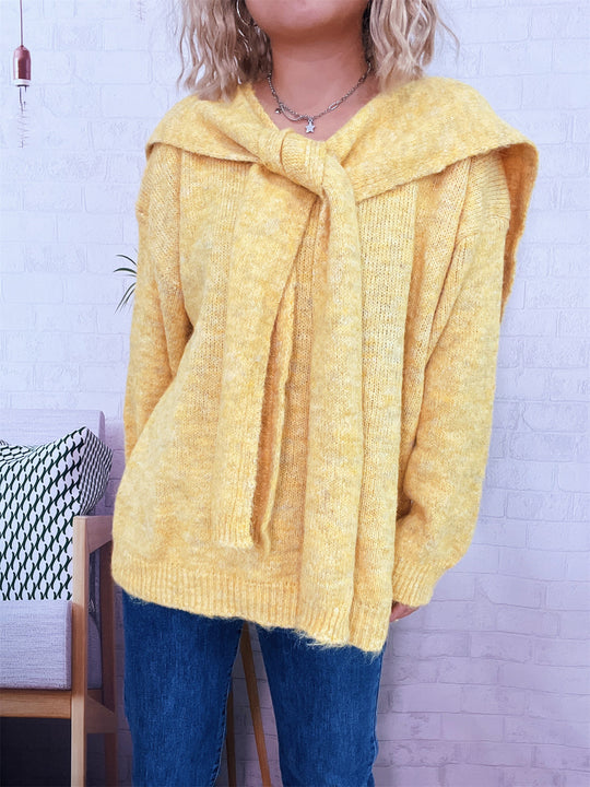 Damen lässiger Strickpullover mit abnehmbarer Kapuze und Knopfdetails Heidi-Mode