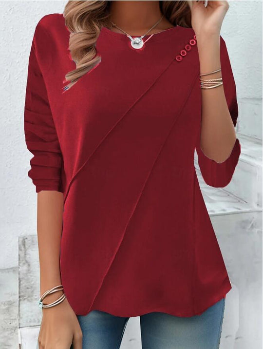 Damen modisches Oberteil mit asymmetrischem Saum und Knopfdetails Heidi-Mode