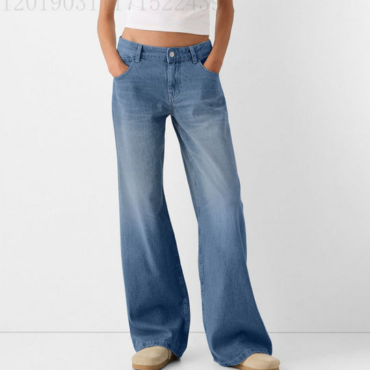 Damen Weite Jeans mit hoher Taille und klassischen Taschen Heidi-Mode