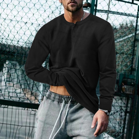 Herren lässiges Langarmshirt mit Knopfleiste und weichem Material Heidi-Mode
