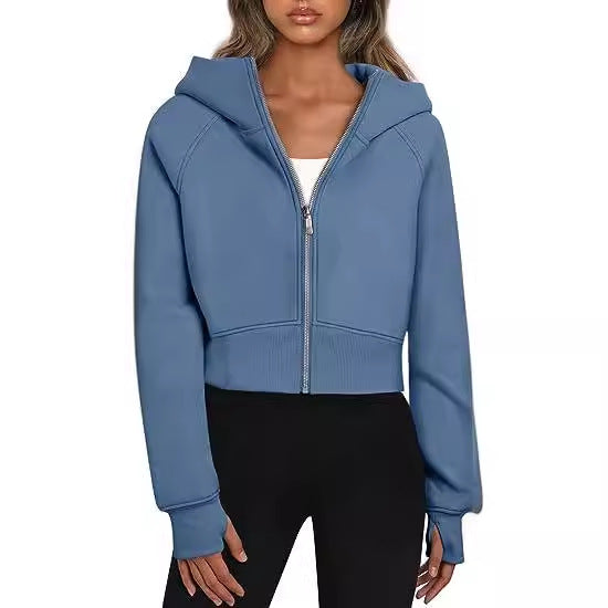 Damen cropped Kapuzenjacke mit durchgehendem Reißverschluss Heidi-Mode