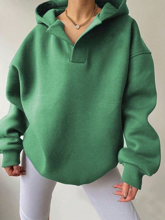 Damen Oversized Kapuzenpullover mit halbem Reißverschluss Heidi-Mode