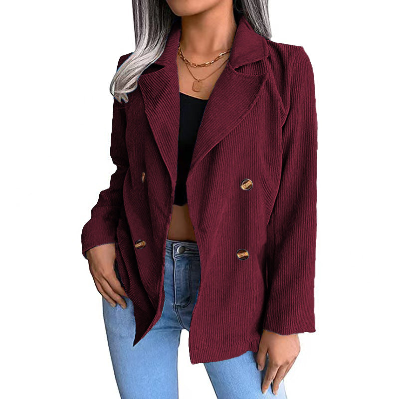 Damen modische Cordjacke mit doppelter Knopfleiste Heidi-Mode