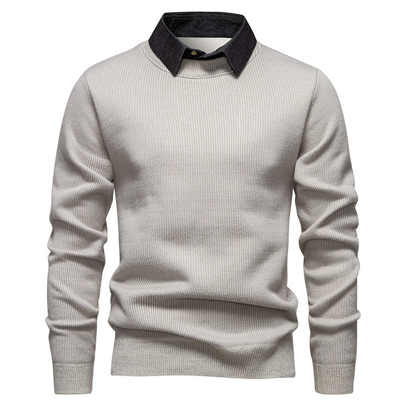 Herren Feinstrickpullover mit modernem Kragen-Design Heidi-Mode