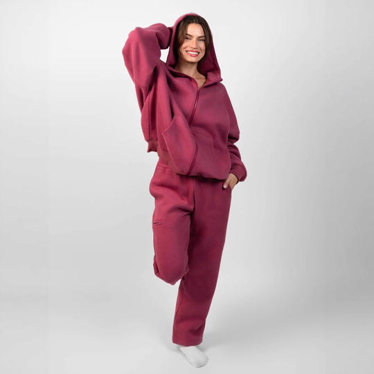 Damen oversized Fleece-Hoodie mit lässigem Reißverschluss und Kängurutaschen Heidi-Mode