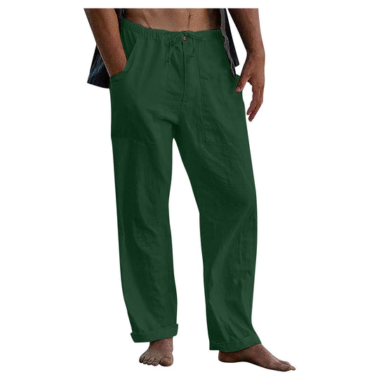 Herren Relaxed Fit Leinenhose mit elastischem Bund und praktischen Taschen Heidi-Mode