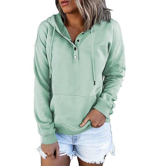 Damen lässiger Kapuzenpullover mit Druckknöpfchen und seitlichen Eingrifftaschen Heidi-Mode
