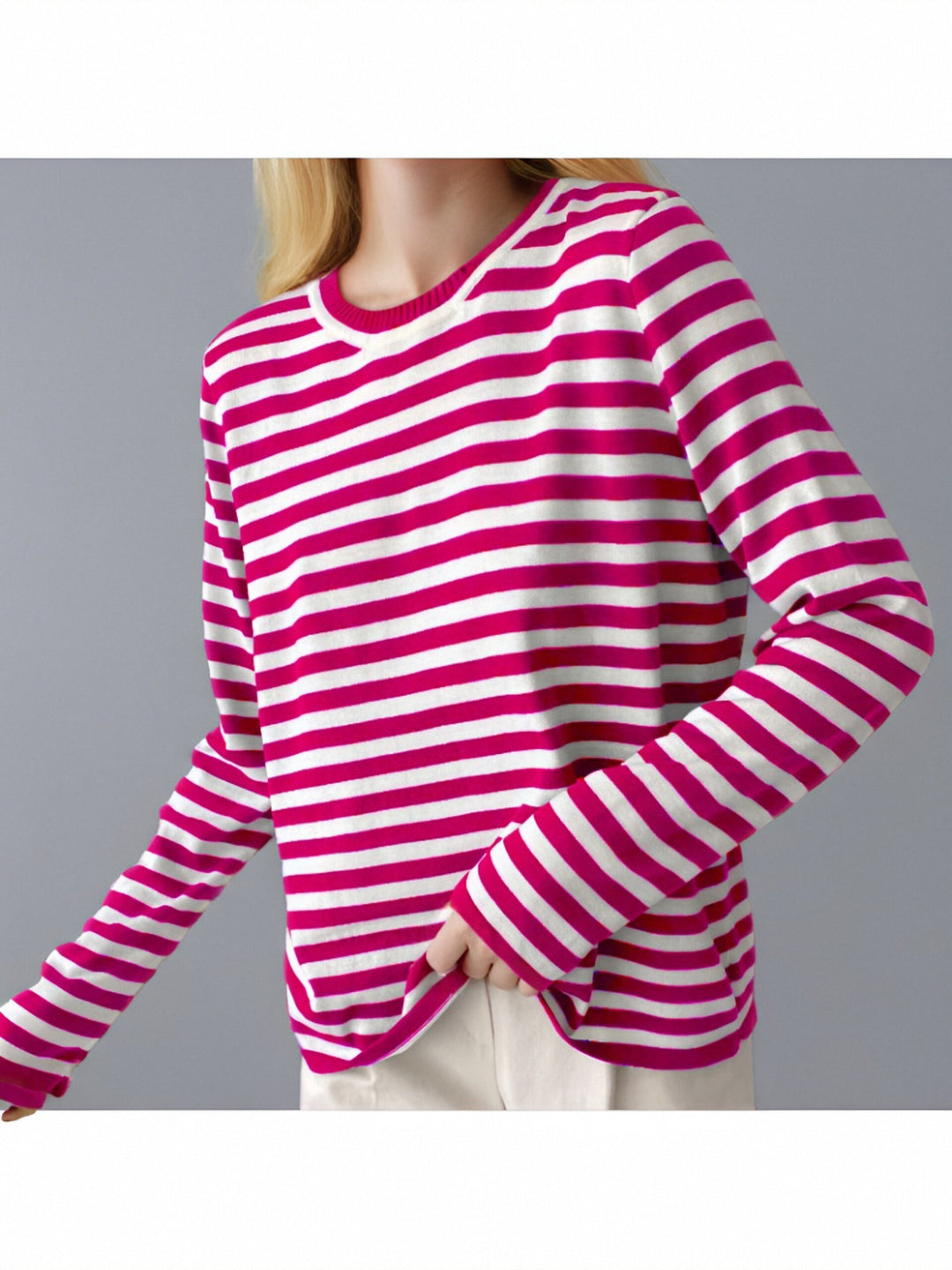 Damen gestreifter Langarmpullover mit Rundhalsausschnitt und lässigem Schnitt Heidi-Mode