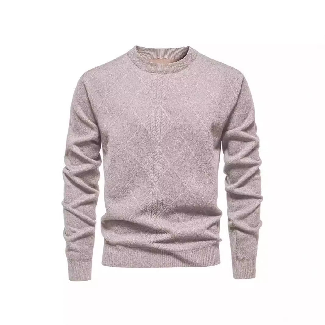 Herren Strickpullover mit strukturiertem Rautenmuster und klassischem Rundhalsausschnitt Heidi-Mode