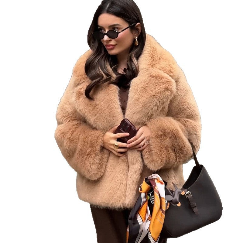 Damen Pelzmantel mit oversized Schnitt und weichem Innenfutter Heidi-Mode