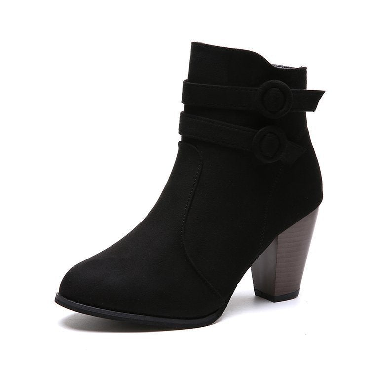 Damen Elegante Ankle Boots mit modischer Knopfdekoration und komfortablem Blockabsatz Heidi-Mode