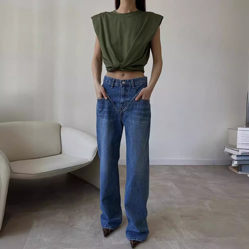 Damen Hoch geschnittene Jeans mit weitem Bein Heidi-Mode