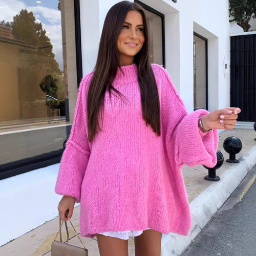 Damen lässiger Oversize Pullover mit hohen Ärmeln und unkonventionellem Schnitt Heidi-Mode