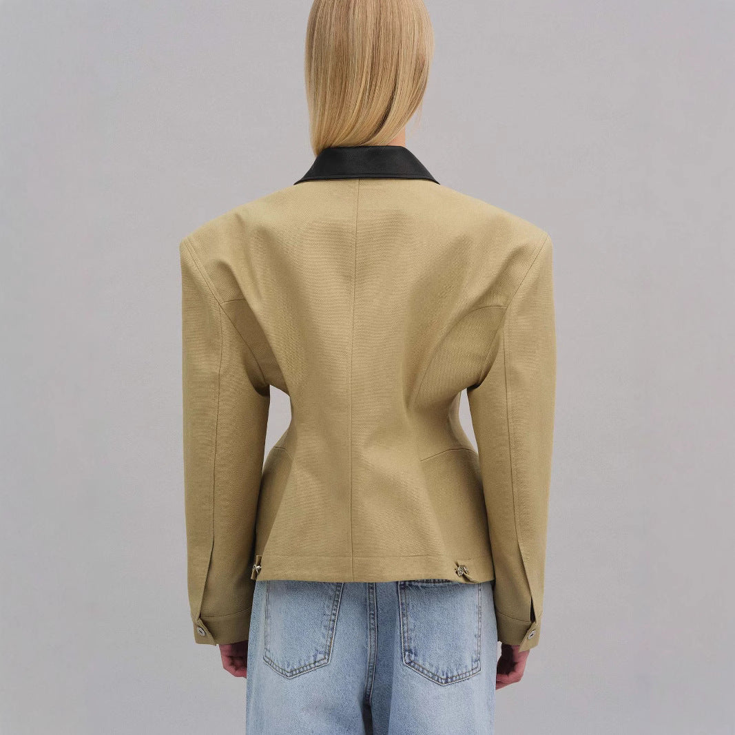 Damen modische Kurzjacke mit kontrastierendem Kragen Heidi-Mode