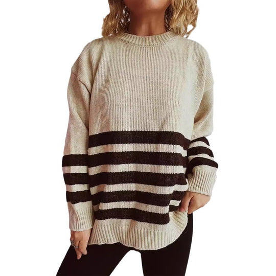 Damen lässiger Oversize-Pullover mit modernem Streifenmuster Heidi-Mode