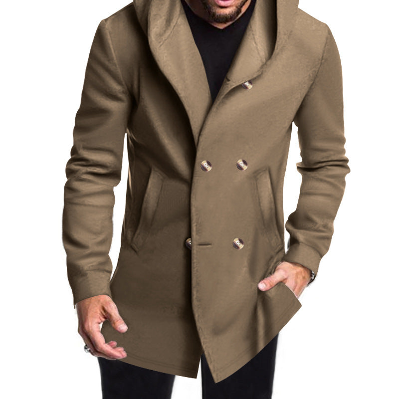 Herren Modische Doppelreihige Jacke mit Kapuze Heidi-Mode