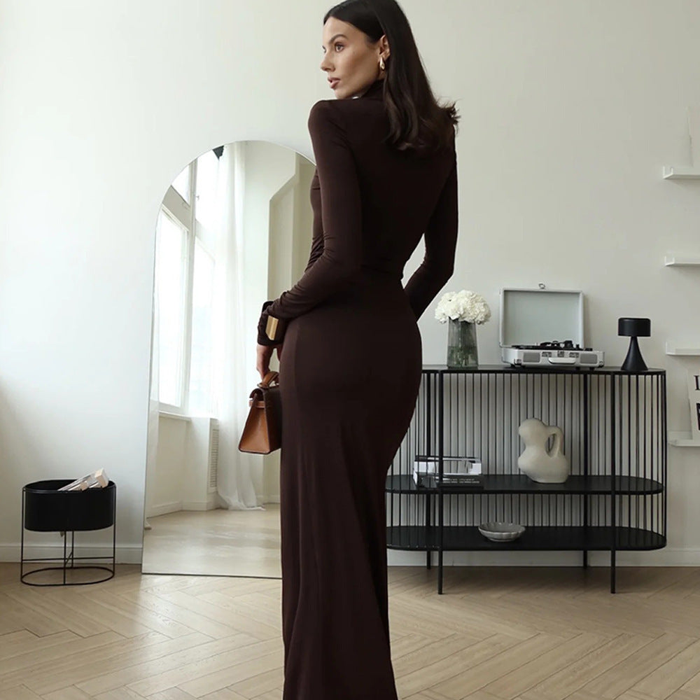Damen Maxi-Kleid mit strukturiertem Wickeldesign und hohem Schlitz Heidi-Mode