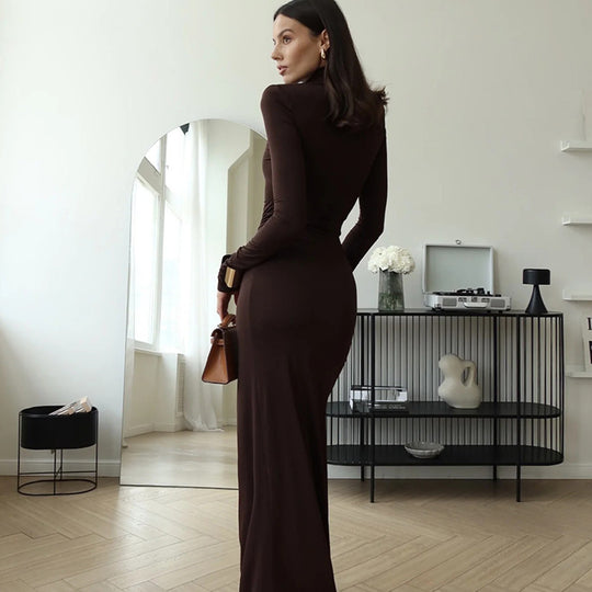 Damen Maxi-Kleid mit strukturiertem Wickeldesign und hohem Schlitz Heidi-Mode