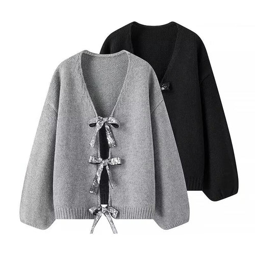 Damen luftige Strickjacke mit Schimmerndem Bindegürtel Heidi-Mode