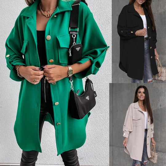 Damen Oversized Hemdjacke mit praktischen Taschen und Knopfdetails Heidi-Mode
