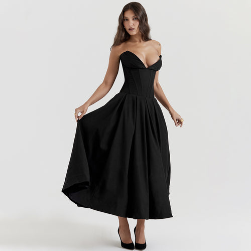 Damen Hochwertiges Abendkleid mit tailliertem Oberteil und voluminösem Rock Heidi-Mode