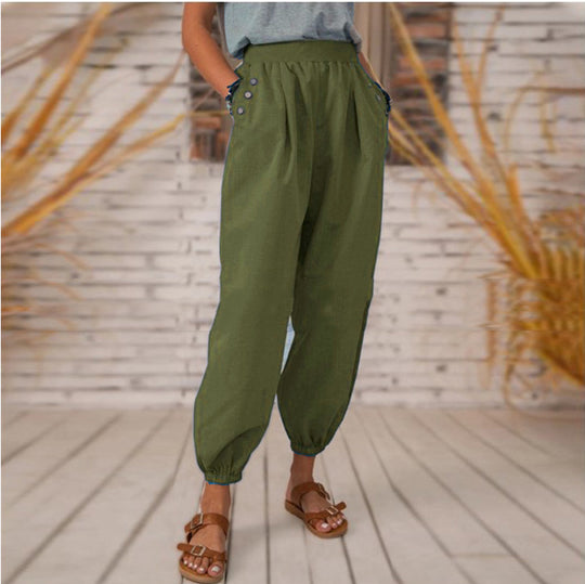Damen Bequeme Hose mit seitlichen Taschen und Gummibund Heidi-Mode