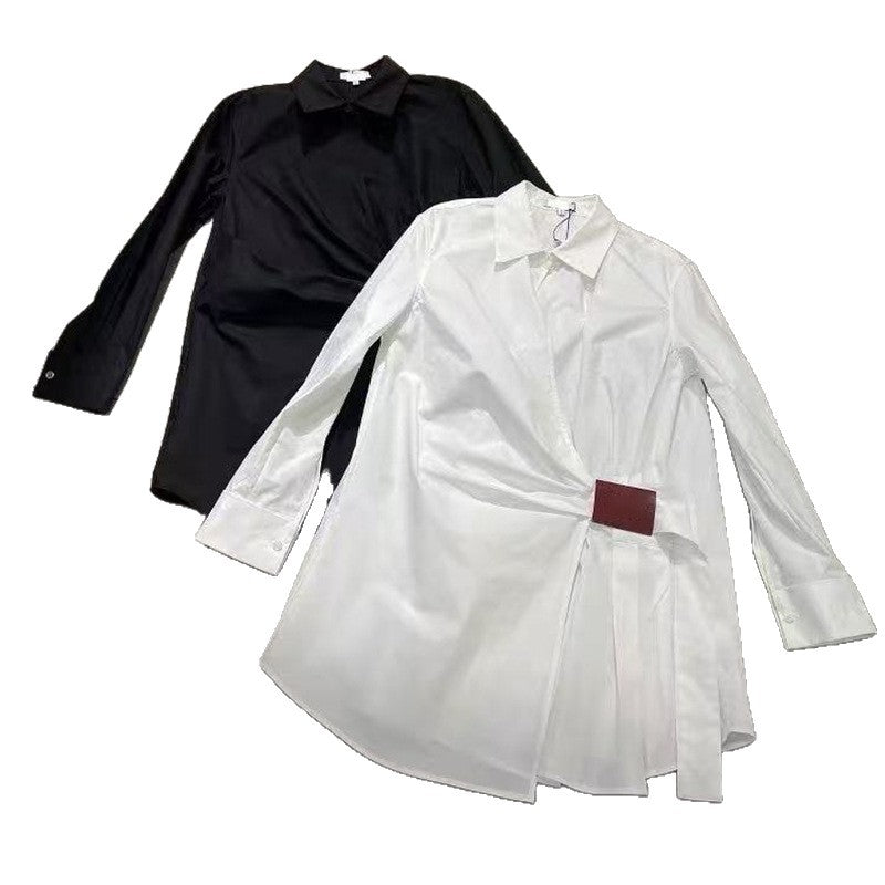 Damen Modische Hemdbluse mit innovativem Wickeldesign und dekorativem Gürtel Heidi-Mode