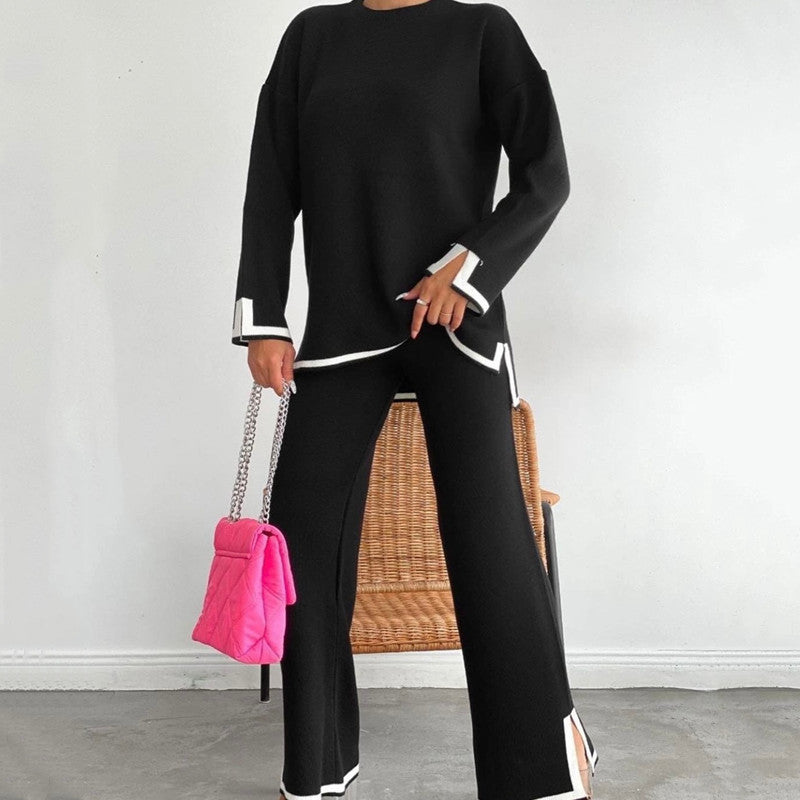 Damen entspannendes Loungewear-Set mit kontrastierenden Saumdetails Heidi-Mode