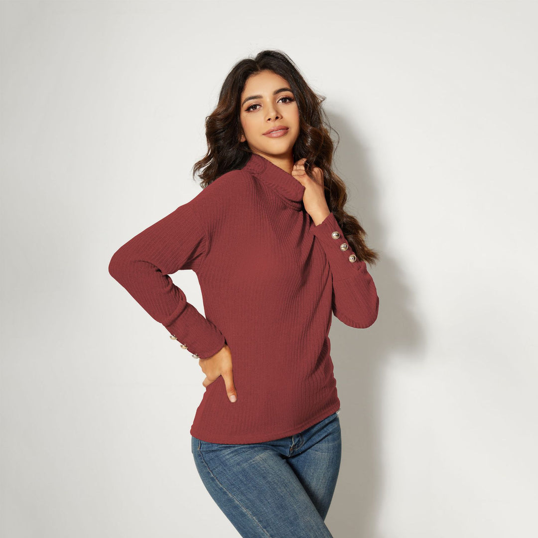Damen Moderner Rollkragenpullover mit Knopfdetails Heidi-Mode