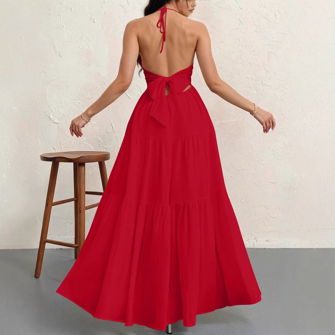 Damen Maxikleid mit fließendem Schnitt und tiefem Ausschnitt Heidi-Mode