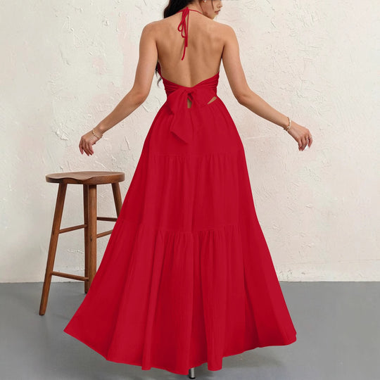 Damen Maxikleid mit fließendem Schnitt und tiefem Ausschnitt Heidi-Mode