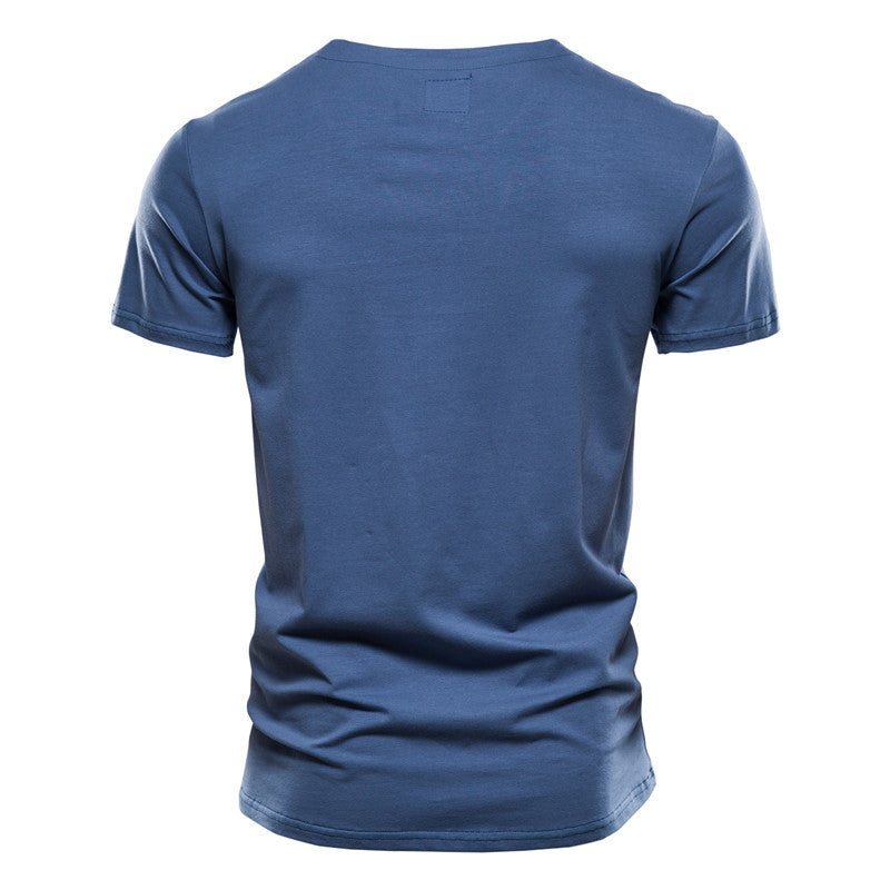 Herren V-Ausschnitt T-Shirt mit Druckknöpfen und Brusttasche Heidi-Mode